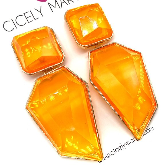 Candy Geo Statement Earrings Neon Orange - Picture 2 of 3